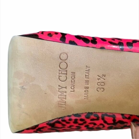 Jimmy Choo Hot Pink Animal Print Open Toe Heels Size 38.5 - Picture 7 of 9